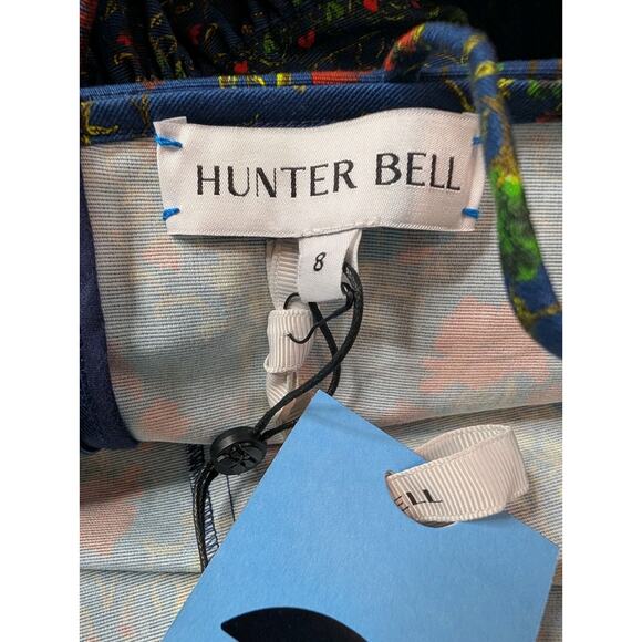 Hunter Bell Midnight Garden Midi Dress Size 8 Blue Floral Tiered Tie Strap - Picture 9 of 10